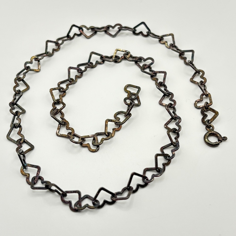 Vintage Milor Sterling Open Heart Link Necklace 16" - READ, It's been polished - Picture 1 of 6